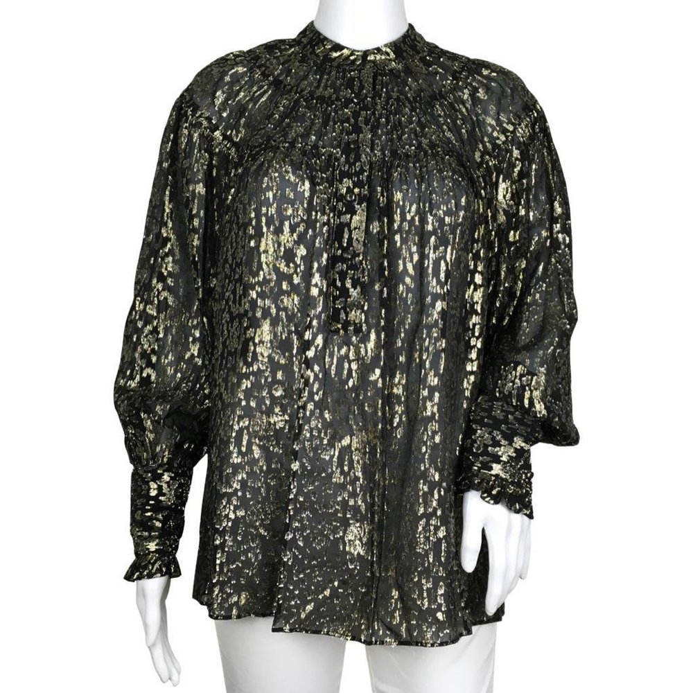 NWT Derek Lam Women’s Gold Black Slight Sheer Blouse Sz 4